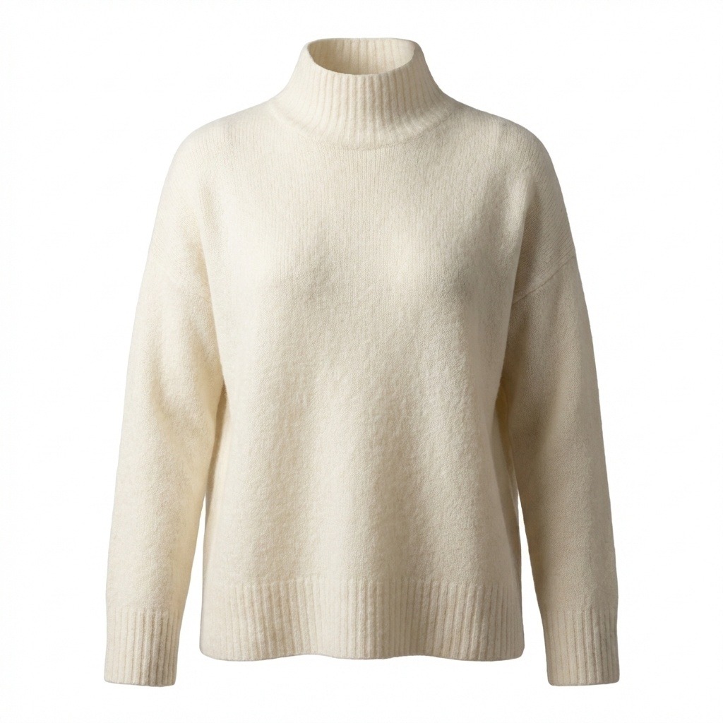 Eileen Fisher Xxs Cream Funnel Neck Boxy Knit Sweater Ivory Wool Blend